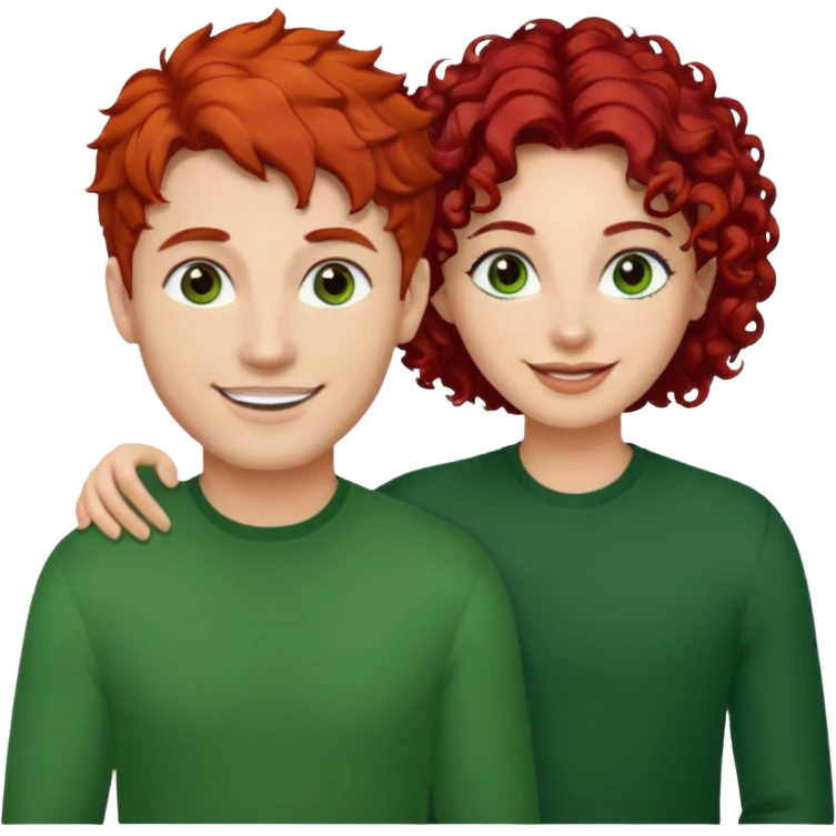 create a couple men with a red hair and browm eyes and woman with curly hair, black hair and green eyes emoji