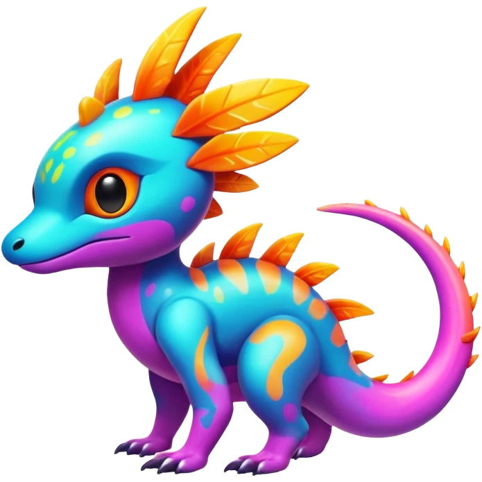Exotic futuristic lush warm-colored neon tropical Fakémon-Fionbri-creature with cool-colored splash markings  emoji