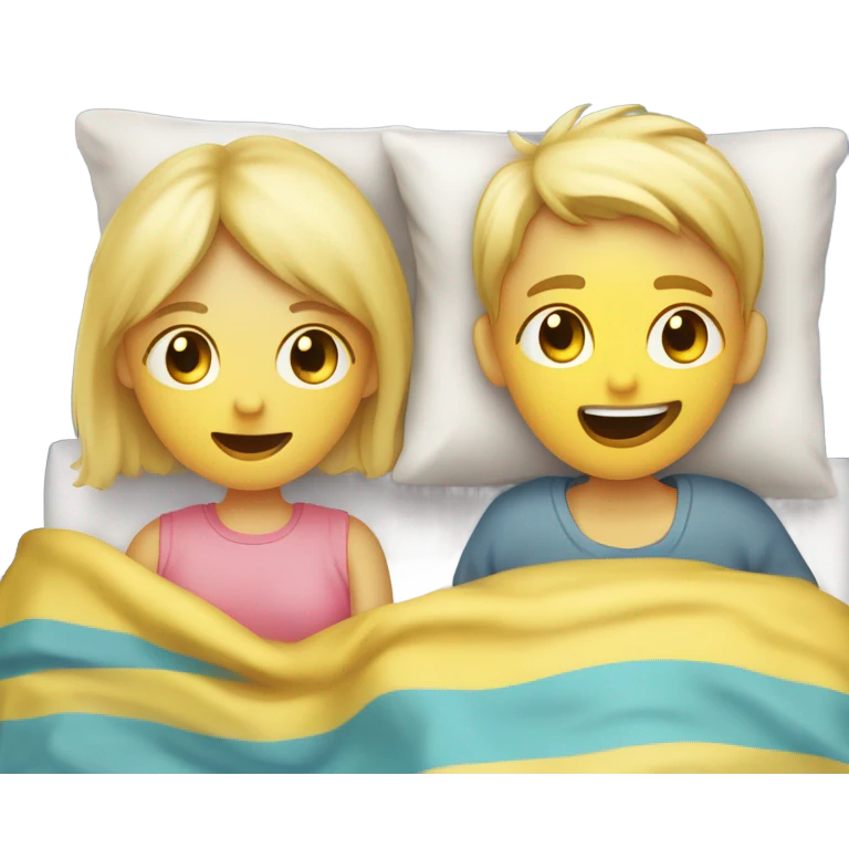 Two blonde children, one Boy, one girl, sick in beds, at home, get well soon sign with yellow heart emoji