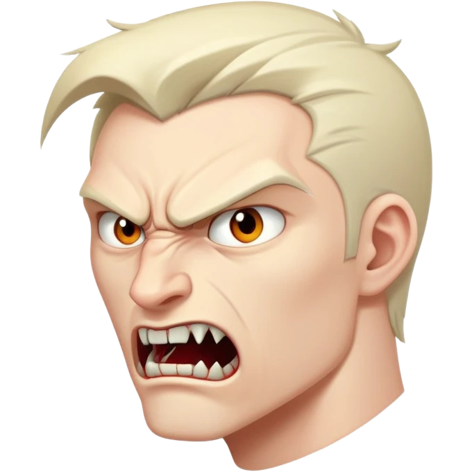 young angry man in profile view with sharp fangs and intense expression emoji
