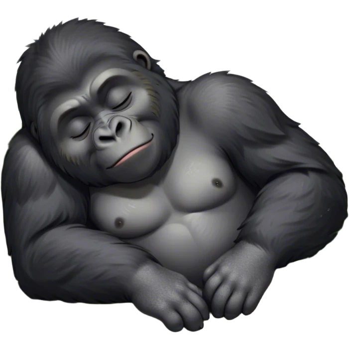 Meme-Worthy cute Sleeping mountain Gorilla Portrait Emoji, Head resting peacefully with a contented smile, showcasing a luxuriously thick black and grey-flecked Fur and eyes gently closed in serene slumber, Simplified yet hilariously adorable features, highly detailed, glowing with a soft, drowsy jungle light, high shine, relaxed and utterly lovable, stylized with an air of playful laziness, bright and heartwarming, soft glowing outline, capturing the essence of a sleeping mountain that feels destined to become the next viral sensation of adorable rest! emoji