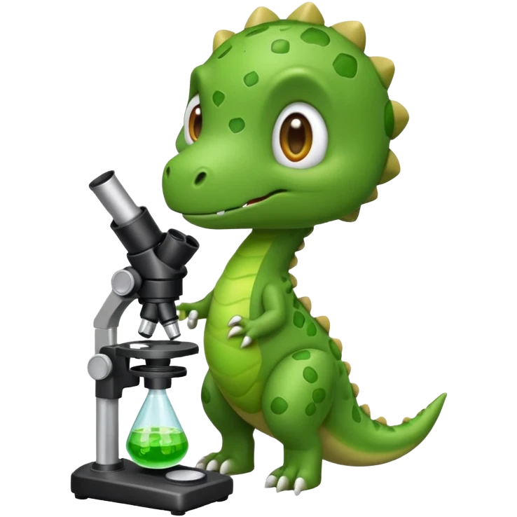 small dinosaur with a microscope and petri dish, emoji style emoji