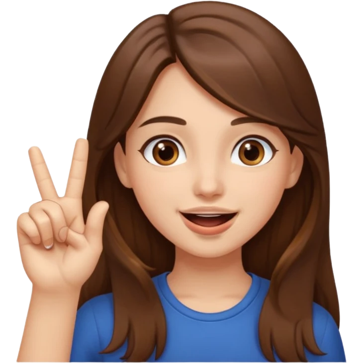 Emoji Fille cheveux long et brun yeux brun avec un doigt dans la bouche et sa mains un peut lancer et quel elle sourit  emoji