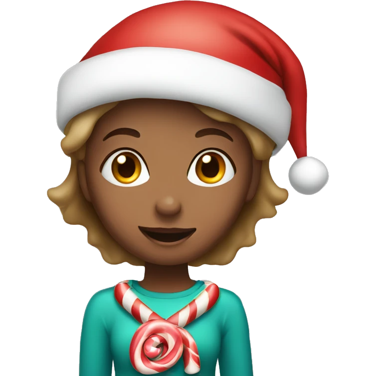 Girl with Santa hat and candy cane emoji