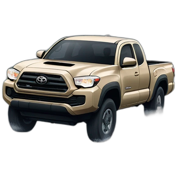 A 2003 Toyota Tacoma 2wd ext cab tan driving in the snow  emoji