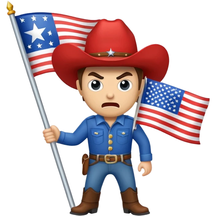 Flag that’s red white and blue and has what and an angry cowboy on it  emoji