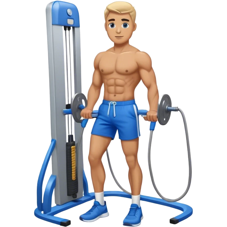 fit man with blue shorts using cable-machine emoji