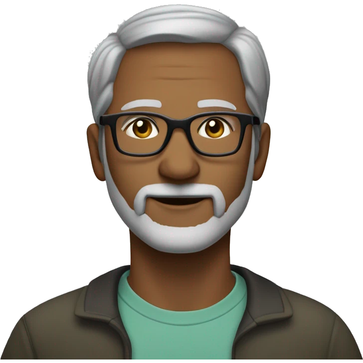 A thin very handsome man in his 50s with graying short hair  more black than gray and a gray beard - more black than gray wearing brown, acetate frames eyeglasses he has greenish hazel eyes eyes emoji