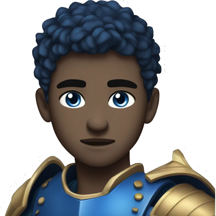 a 6'5" 19 years old Irish, teenage boy with slightly dark short hair. He wields a dark blue flaming sword, and wears a blue armor. He has blue eyes. He is very serious & strong  emoji