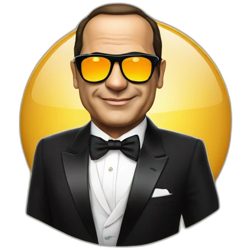 Satirical cartoon Egyptian President Al Sisi in a tuxedo wearing sun glasses with egyptian flag emoji