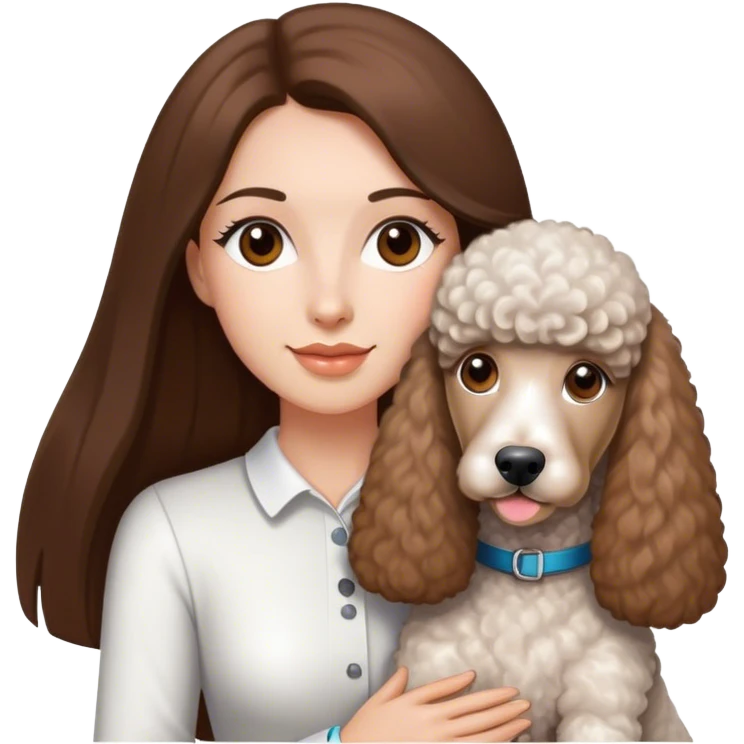 Long straight brown hair brown eyes beautiful women The white standard poodle you're holding emoji