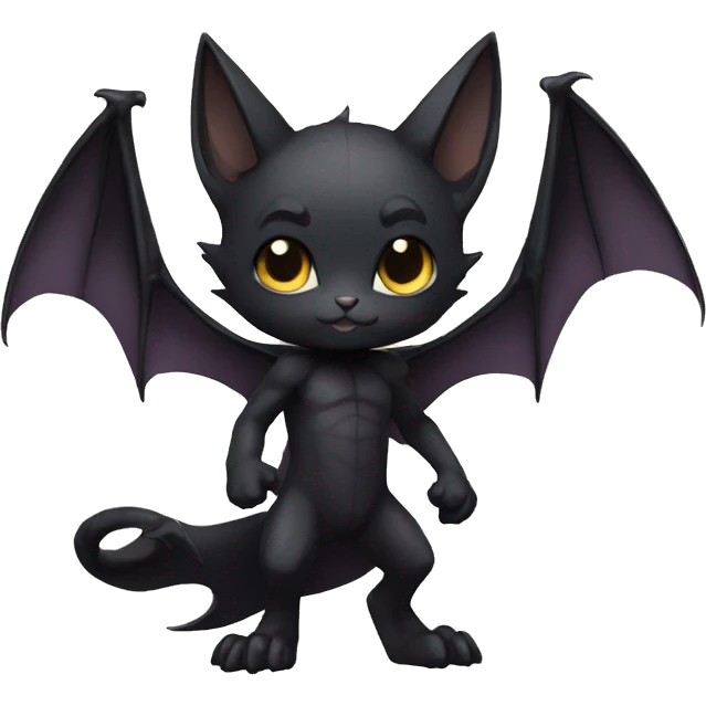 a anthro chibi black bat-cat-Fakémon-hybrid full body emoji