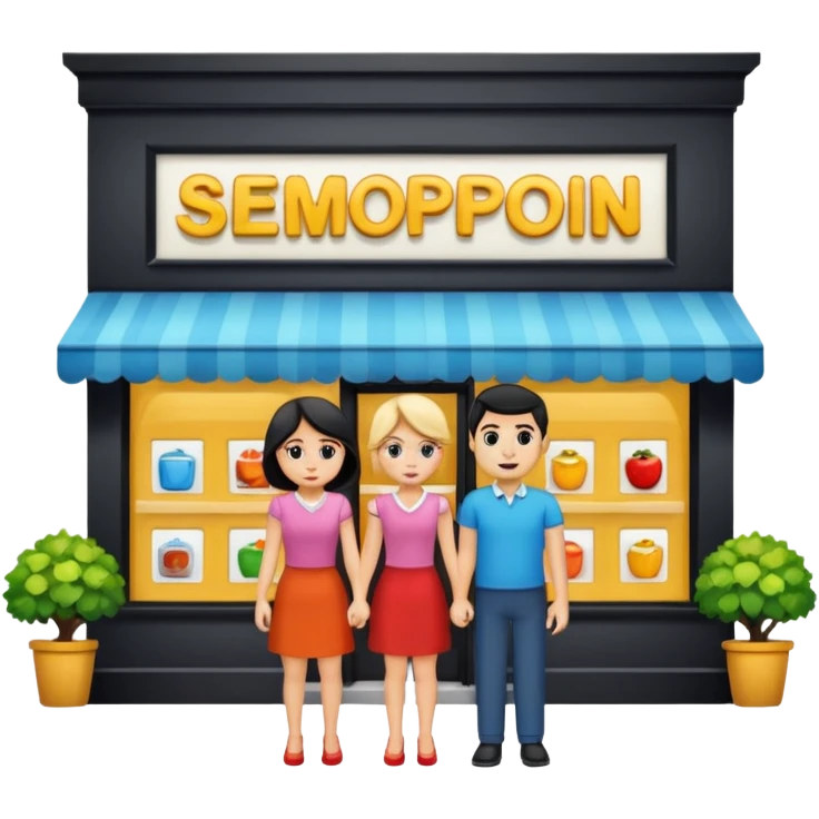  two characters + shop building. No emoji emoji