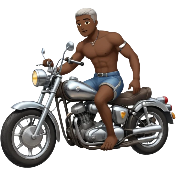 Black big men without shirt riding an old small motorcycle emoji