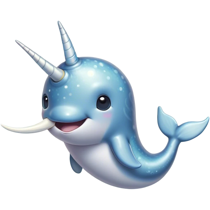 Cinematic Cute Narwhal Portrait Emoji, Head tilted playfully and inquisitively, showcasing a sleek, streamlined body with subtly iridescent, mottled gray skin and a prominently spiraled ivory tusk, complemented by round, sparkling eyes full of gentle wonder, Simplified yet irresistibly adorable features, highly detailed, glowing with a warm, friendly arctic glow, high shine, affectionate and lively, stylized with a touch of whimsical marine charm, soft glowing outline, capturing the essence of a mischievous yet loving narwhal that seems as if it could frolic out of the screen into your heart! emoji