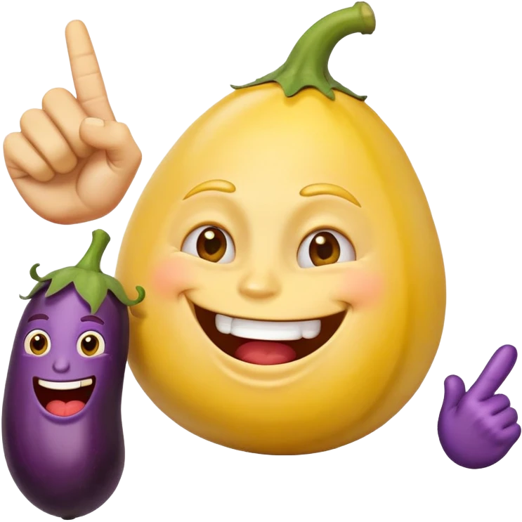 Mad emoji laughing with an eggplant next to him doing a middle finger  emoji