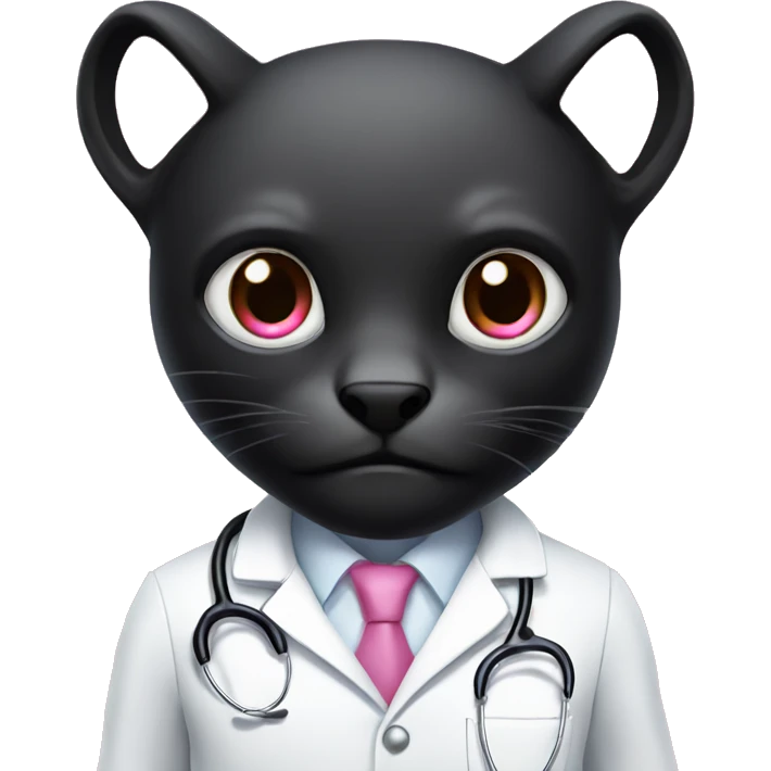 A black animal phanter, angry, with pink eyes and white doctor coat emoji