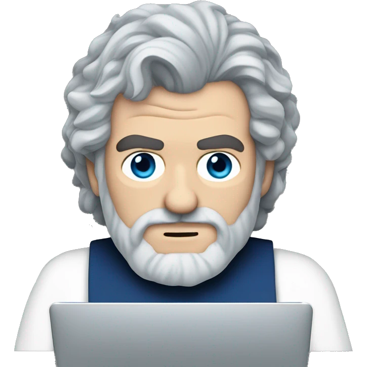stanley kubrick grey hair long beard blue eye short hair head behind laptop emoji