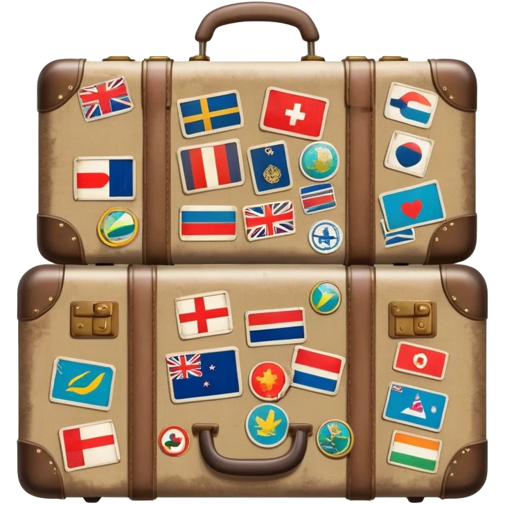 Suitcase with travel stickers from different countries emoji