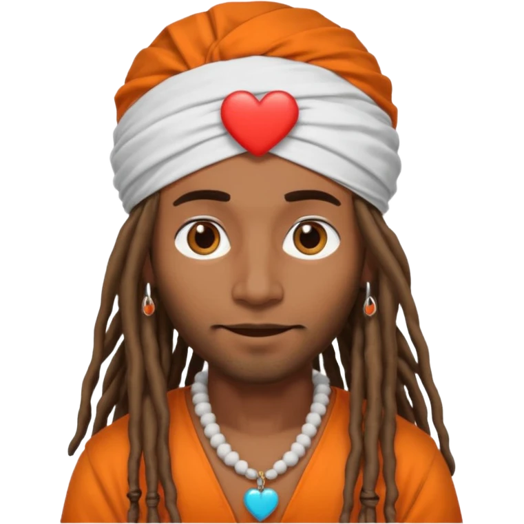 Brownskin man with long dreadlocks orange shirt add white ruffled turban with heart eyes emoji