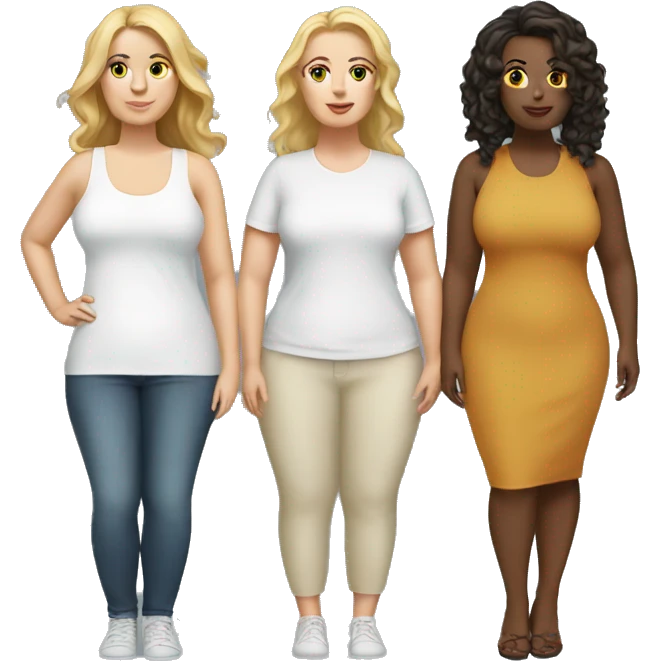3 white women plus size emoji