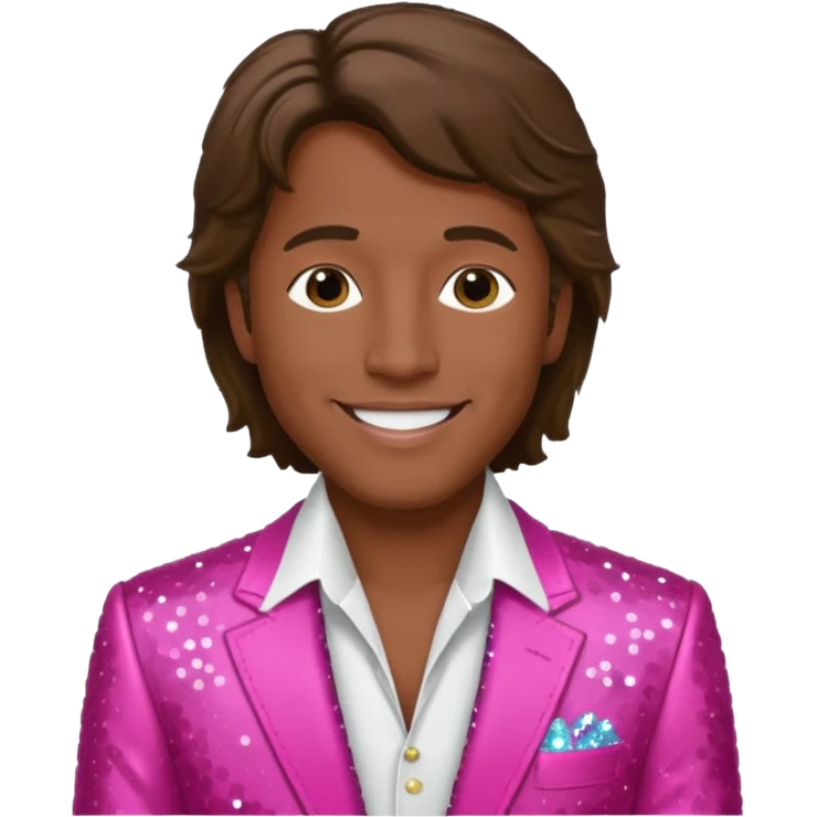 Andy Gibb with dark pink dress shirt, white sequin suit jacket emoji
