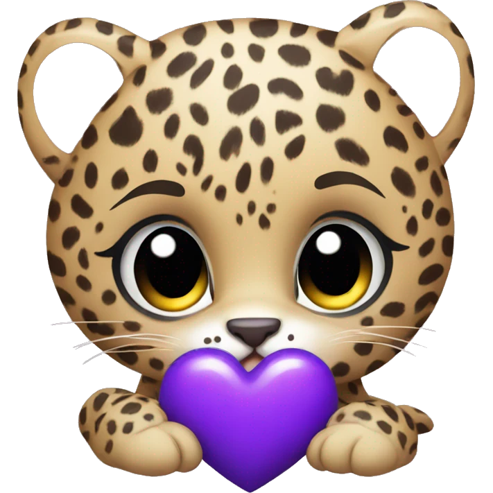 Baby leopard holding a purple heart  emoji