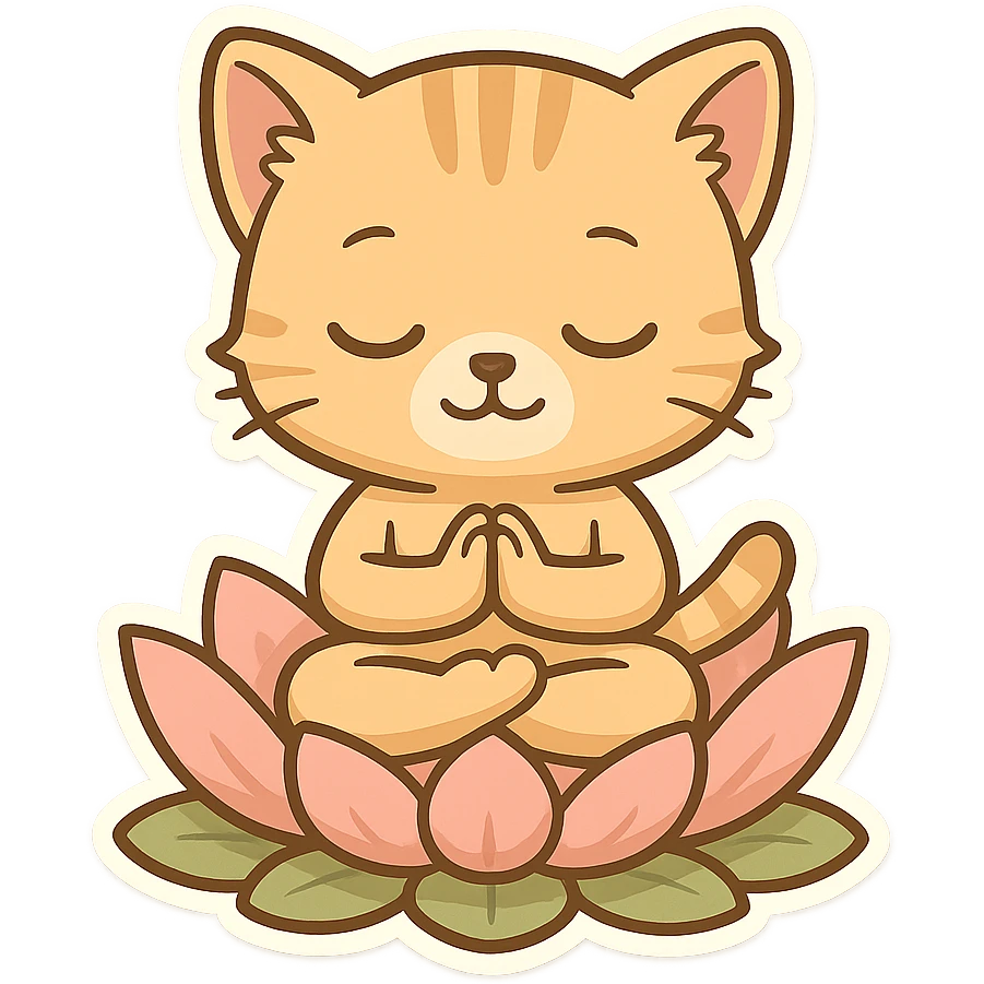 A kitten sits on a lotus flower, meditating like a Buddha statue emoji