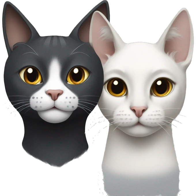 draw a smiley of two cats: a gray sphinx and a black cat with white llamas and a thin white stripe on the nose emoji