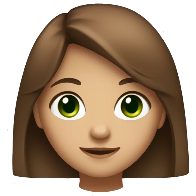 An girl with green eyes and brown hair, She has a nose piercing on the right, very beautiful facial feat ures, a cute smile. emoji