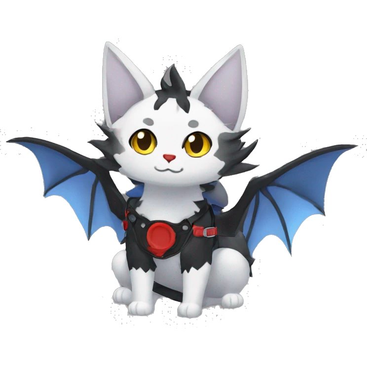cool edgy black red ethereal fantasy nargacuga-bat-cat-Fakemon collar harness full body emoji
