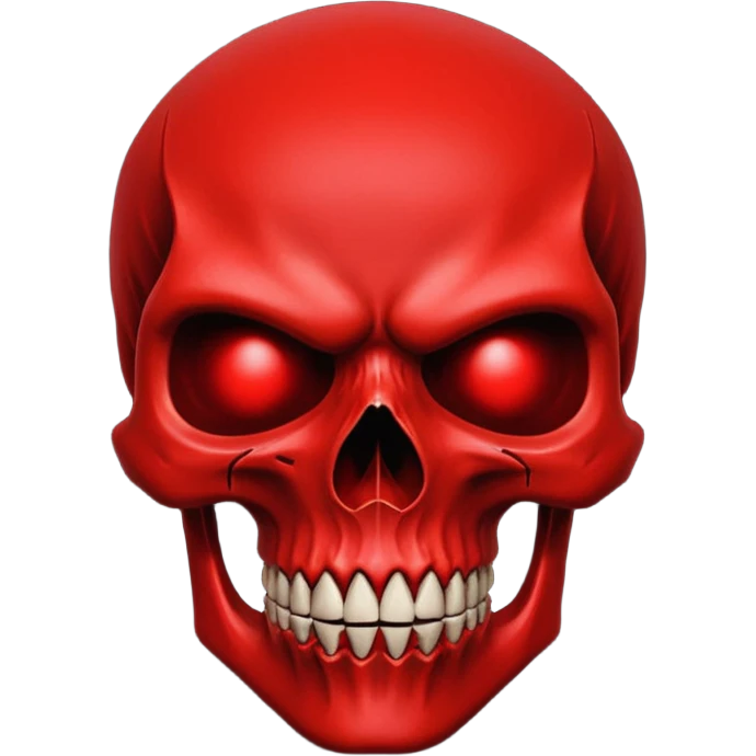 A stylized, bright red skull against a deep black background, with thick, angular features, minimalist design, vector art, gothic aesthetic, high contrast, dramatic lighting, saturated blood red, centered composition, extreme sharpness, smooth textures, dark and menacing atmosphere, emoji