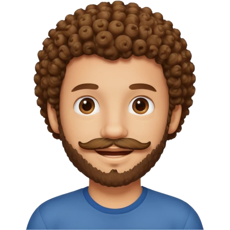 یه پسر مو فرفری با ریش و سبیل emoji