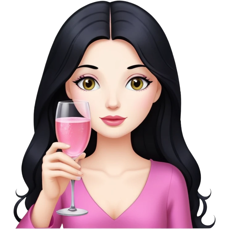 Pretty white lady with long black hair drinking pink champagne emoji