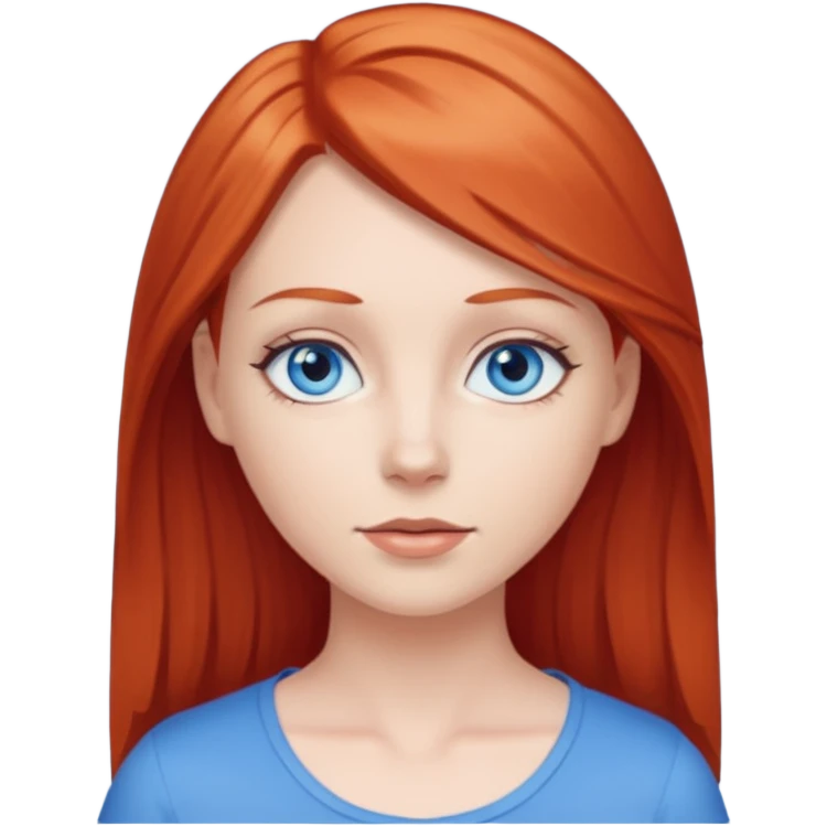 White girl with blue eyes and straight slightly red hair emoji