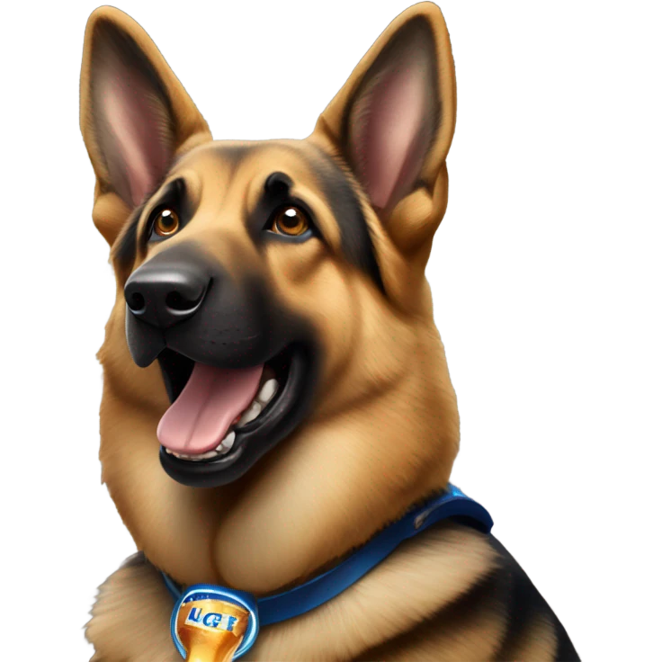 German shepherd with bud light emoji