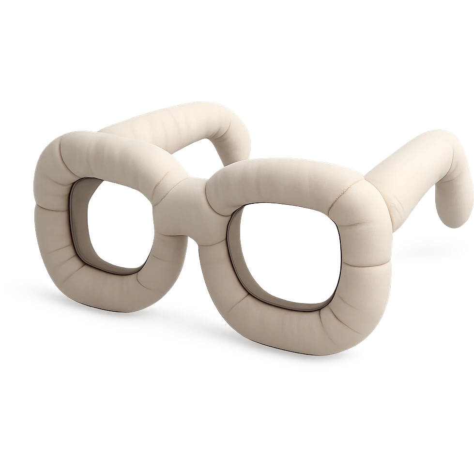cushion style sunglasses, plush and rounded, cute emoji