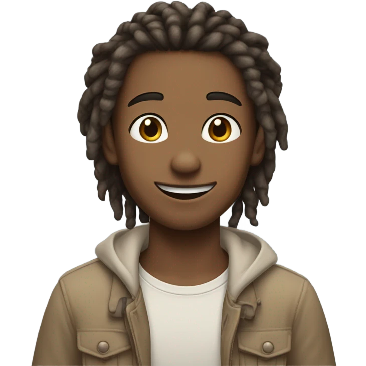 Androgynous brown boy with side part dreadlocs flirting emoji