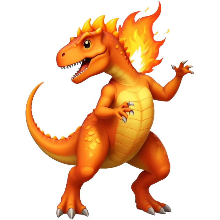 Dinosaur dancing with fire emoji
