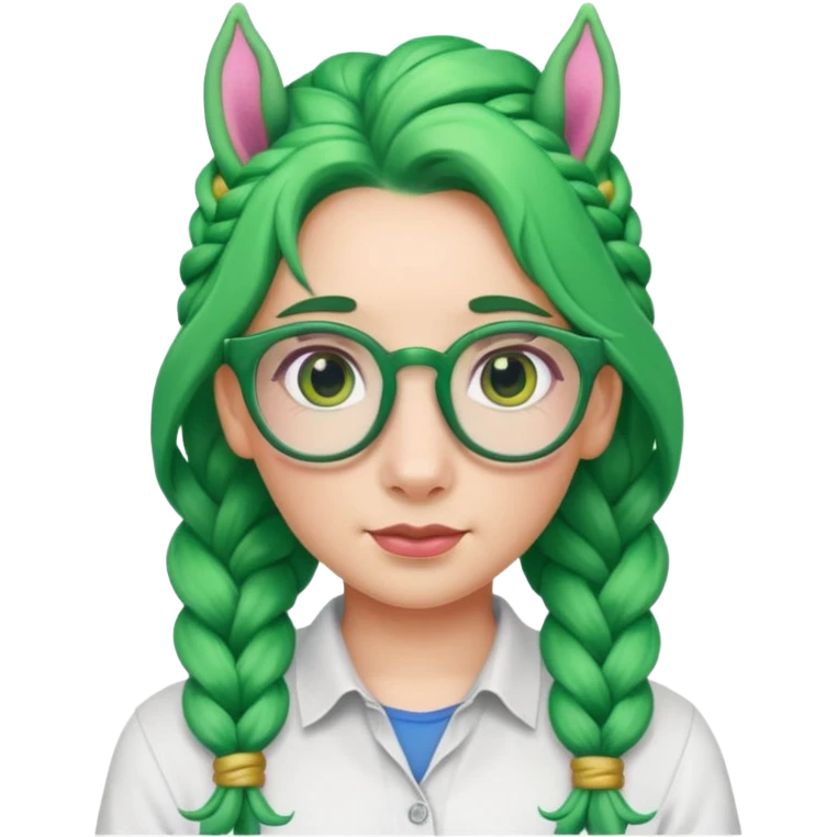 braided unicorn wiith big visible braids looking into the camera spectacled green hair emoji