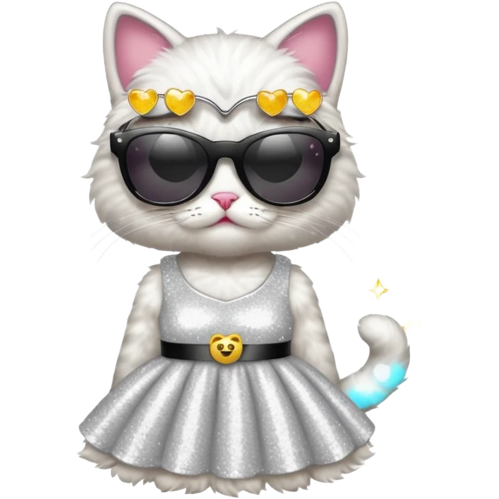 a cat dressed as a glamorous celebrity, wearing sunglasses and a sparkling outfit, emoji style emoji