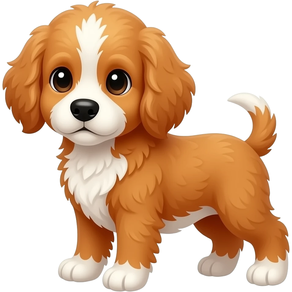 Orange cockapoo puppy with white paws and white chest emoji