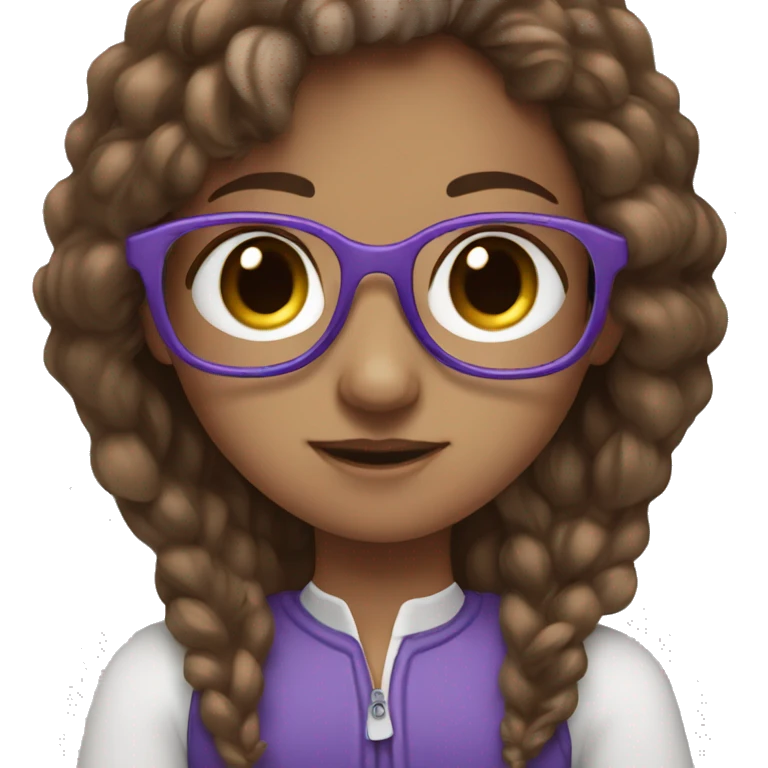 Girl-blue eyes-brown hair-glasses-purple emoji