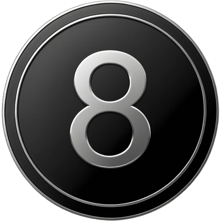 Emoji icon of a metal coin with engraved number 8, minimalist style, isolated, only black color emoji