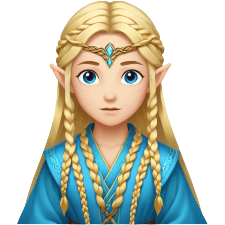 mystic elf, long golden braid, glowing runes on robe emoji