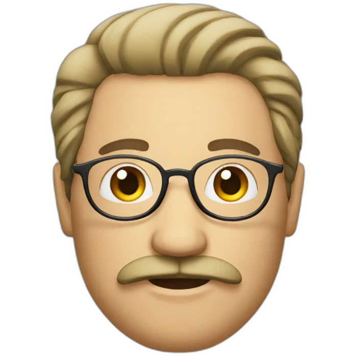 long straight hair men with mustache and round glass emoji
