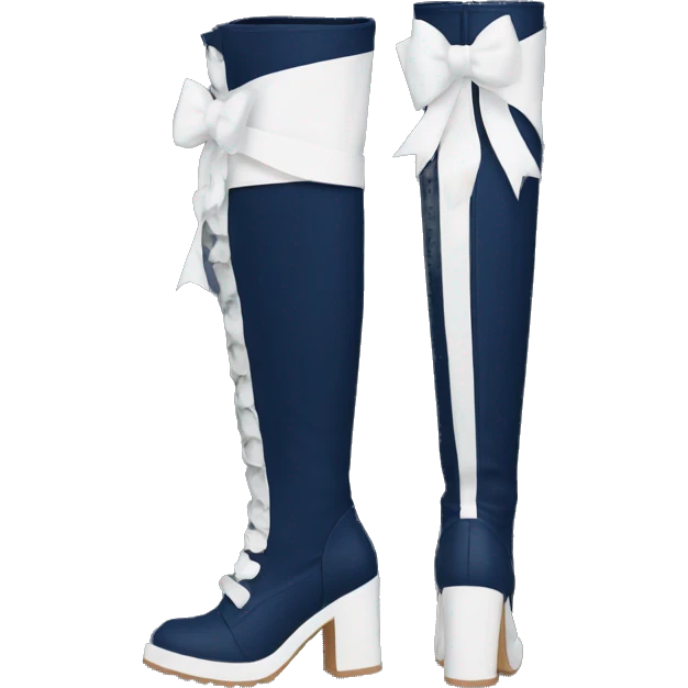 Navy blue thigh high boots with white bow emoji