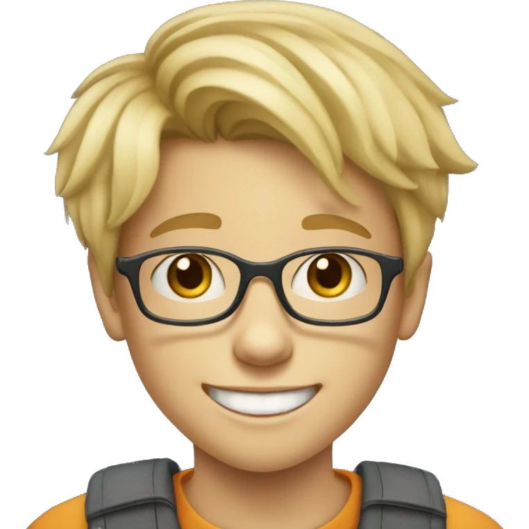 9-year-old white blond boy with glasses and braces on his teeth emoji