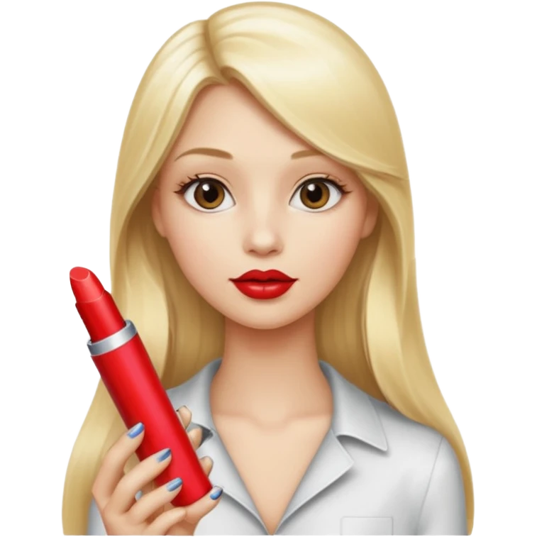 a girl with blonde long hair is holding lipstick on her hand  emoji