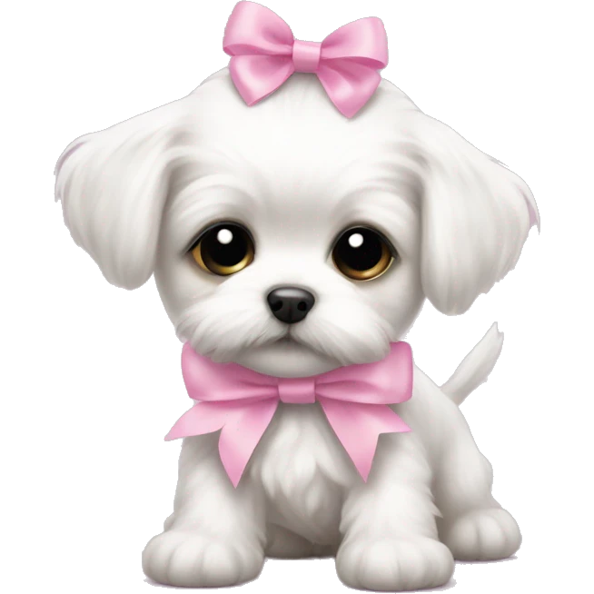 baby maltese with a babypink ribbon emoji